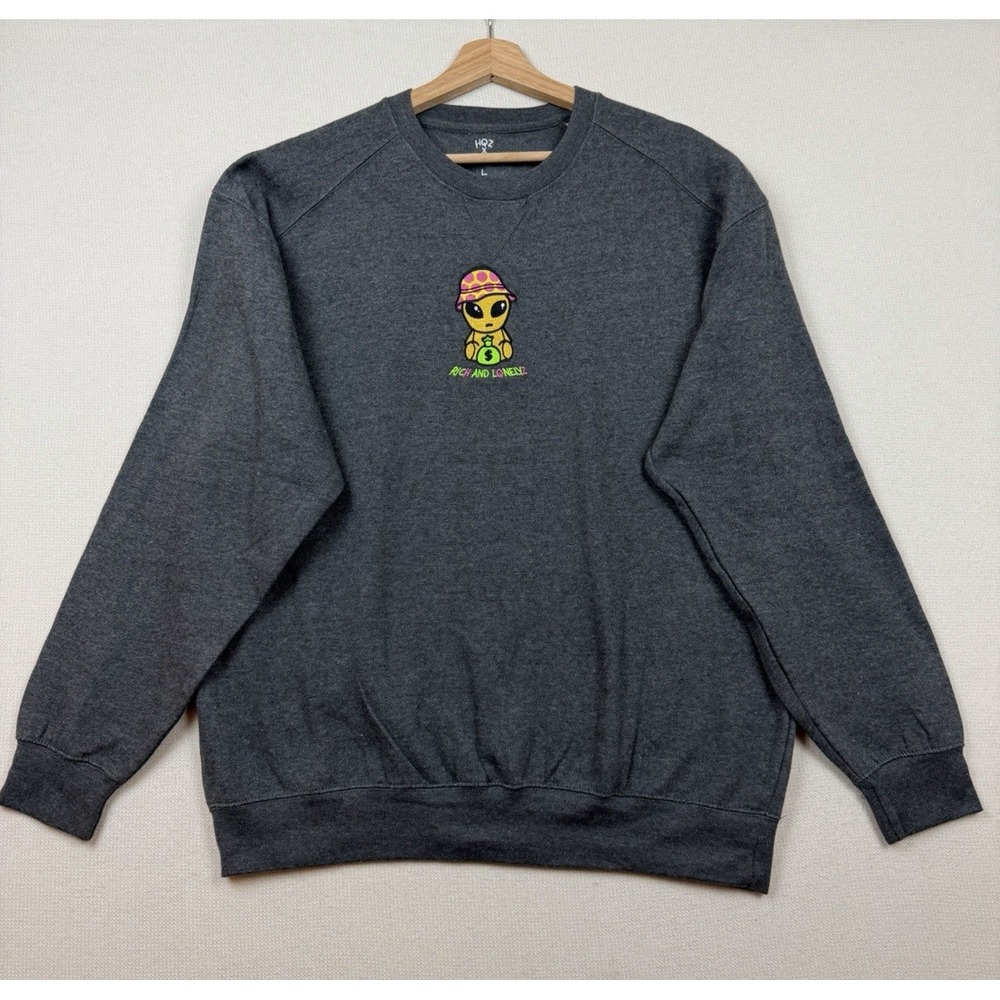 HQZ X RNL Rich‎ and Lqnelyz L Fleece Sweatshirt Embroidered Alien Graphic Unique